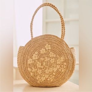 Sezane Basket June Raffia Tote Embroidered